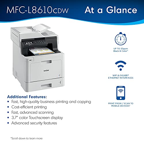 Brother MFC-L8610CDWB All-in-One Color Wireless Laser Printer for Home Office - Print Copy Scan Fax - 3.7" Touchscreen, 33 ppm, 600 x 2400 dpi, Duplex Printing, 50-Sheet ADF - Tillsiy Printer Cable