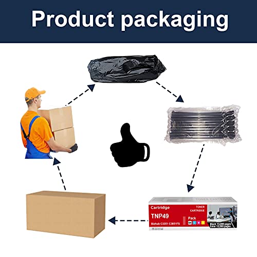 4-Pack (1BK+1C+1M+1Y) TNP49 TNP-49 Compatible TNP49K TNP49C TNP49M TNP49Y Toner Cartridge Replacement for Konica Minolta Bizhub C3351 C3851FS Printer Toner Cartridge.