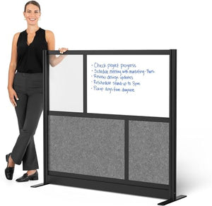 S Stand Up Desk Store Workflow Modular Wall | 53in x 48in | Room Divider with Whiteboard, Acrylic Panels, Sound Absorbent Panels (Black Frame)