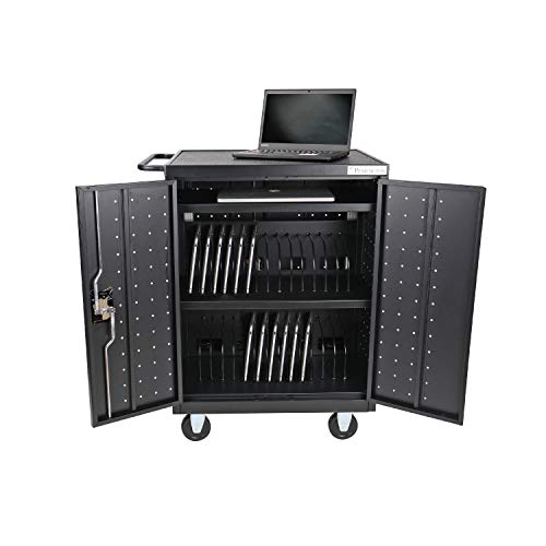 Pearington 32 Device Mobile Charging and Storage Cart for iPads, Chromebooks and Laptop Computers, Up to 13-inch Screen Size, Surge Protection, Front & Back Access Locking Cabinet