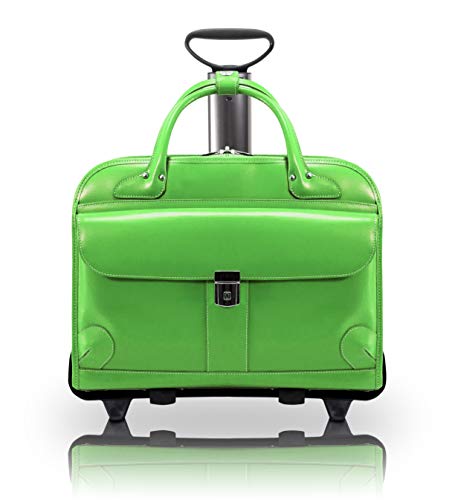 McKleinUSA, W Series, Lakewood, Top Grain Cowhide Leather, 15" Leather Fly-Through Checkpoint-Friendly Patented Detachable -Wheeled Ladies' Laptop Briefcase, Green (96611)