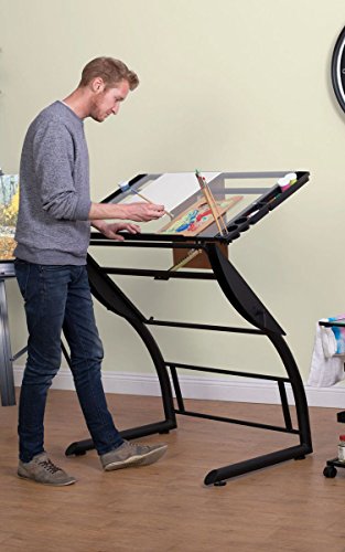 Offex Home Triflex Drawing Table Charcoal/Clear Glass