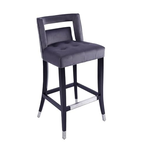 Modern Velvet Upholstered Bar Stools with Back and Footrest (Set of 2) - Grey, Contemporary Design