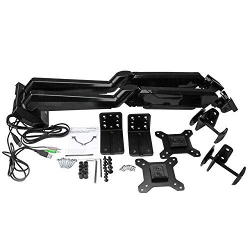 StarTech.com Desk Mount Dual Monitor Arm - Adjustable - Supports Monitors 12” to 30” - Full Motion VESA Mount Double Monitor Arm - Desk Clamp - Black (ARMSLIMDUO)