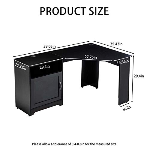 ZOYY L Shaped Office Desk 59'',L-Shape Corner Gaming Computer Desk with Storage and Drawers,Writing Studying PC Laptop Workstation for Home Office Bedroom,Black