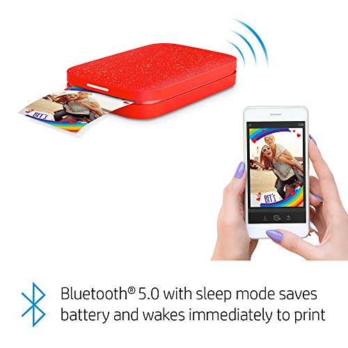 HP Sprocket 200 Portable Photo Printer | Instantly Print 2x3" Sticky-Backed Photos From Your Phone | Cherry Tomato (1AS90A)