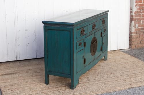 Lschool Blue Lacquered Tianjin Credenza - Handcrafted Storage Cabinet