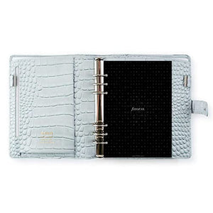 Filofax Classic Croc Print Leather Organizer Agenda Diary Calendar Planner Bundle With DiLoro Ballpoint Pen (A5 Paper Size 8.26" x 5.82", Silver 2022 With Pen)