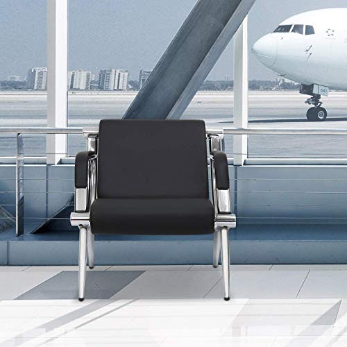 Worldrich Office Reception Chairs Waiting Room Chairs for Salon Barber Bench Airport Bank Hall Visitor Guest Black PU Leather 1 Seat Sofa