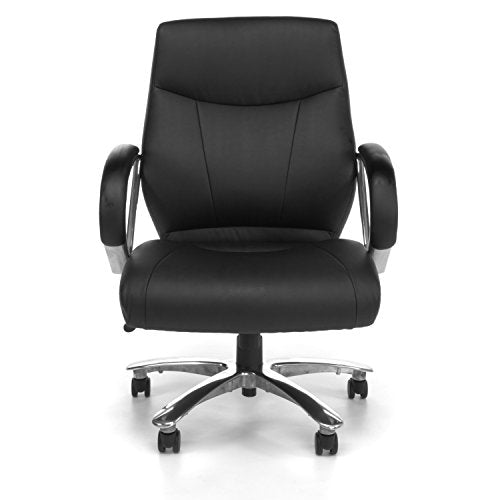 OFM Avenger Series Big and Tall Leather Executive Chair - Black Mid Back Computer Chair with Arms, Black (811-LX-BLK)