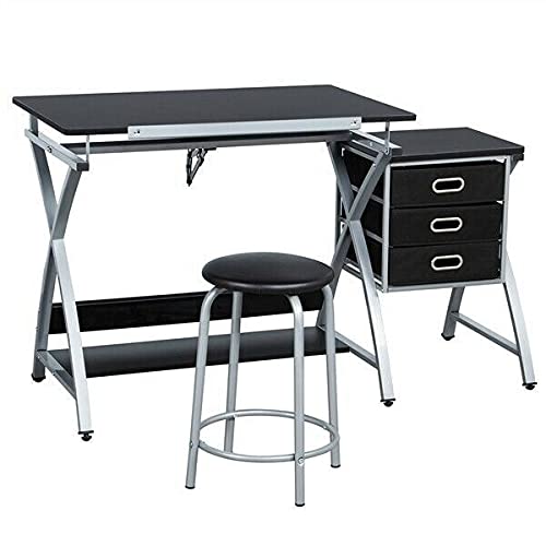 HLWL Adjustable Drafting Table Desk Draft Art Artist Drawing Desk Storage w/Stool