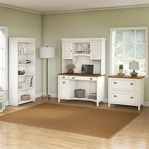 Bush Furniture Stanford Computer Desk with Hutch, Bookcase and Lateral File Cabinet in Antique White