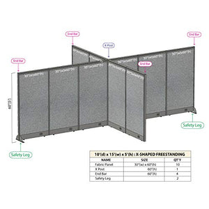 GOF Freestanding X-Shaped Office Partition - Large Fabric Room Divider Panel - 120"D x 180"W x 48"H