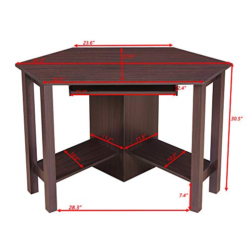 Corner Desk Writing and Study Corner Computer Desk with Keyboard Tray Storage Shelves,Wooden Compact Home Office Desk,47 inch,Brown