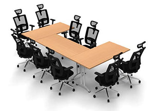TeamWORK Tables 9 Person Conference Meeting Seminar Tables & Chairs Set Model 5434 - 12 Piece BIFMA Commercial Adjustable Manager Chairs - Black Chairs/Beech Tables
