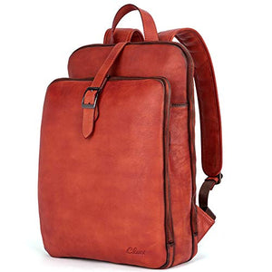 Womens Backpack Purse Vegetable Tanned Full Grain Leather 15.6 Inch Laptop Travel Business Vintage Large Shoulder Bag Reddish Brown