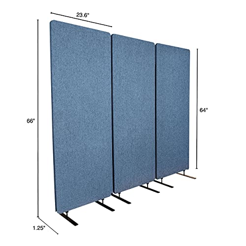 S STAND UP DESK STORE ReFocus Freestanding Noise Reducing Acoustic Room Wall Divider Office Partition (Steel Blue, 72 inch W x 66 inch H, Zippered 3-Pack)