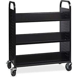 Lorell 99931 Double-Sided Book Cart, 6 Shelves, 38"x18"x46-1/4", Black