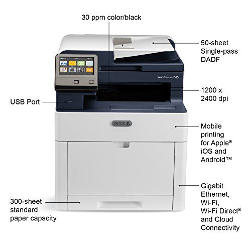 Xerox WorkCentre 6515/DNI Color Multifunction Printer, Amazon Dash Replenishment Enabled