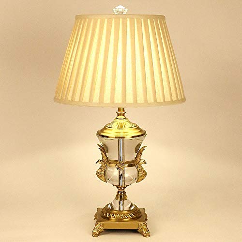 Goodvon Bedside Desk lamp,Home Decoration Light,Modern Crystal Chrome Table Lamps with Fabric Lampshade for Bedroom Living Room Coffee Room