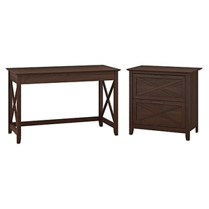 Bush Furniture Key West 48W Writing Desk with 2 Drawer Lateral File Cabinet in Bing Cherry