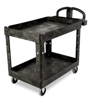Rubbermaid Commercial Products Heavy-Duty 2-Shelf Utility Cart, Ergo Handle, Black