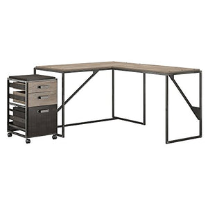 Bush Furniture Refinery 50W L Shaped Industrial Desk with 37W Return and Mobile File Cabinet in Rustic Gray