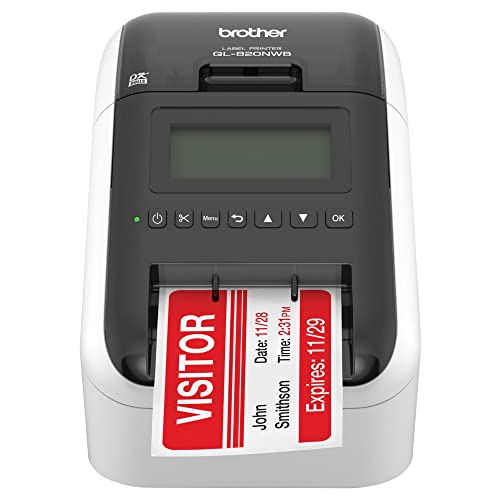 Brother QL-820NWBB Professional Ultra Flexible Label Printer with Wired, Wireless and Bluetooth Connectivity - 110 Labels Per Minute, 300 x 600 dpi, Backlit Monochrome LCD Display, Auto Cut