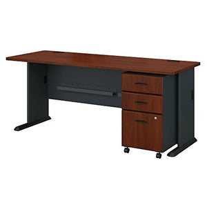 Bush Business Furniture Series A 72W Desk with Mobile File Cabinet in Hansen Cherry and Galaxy