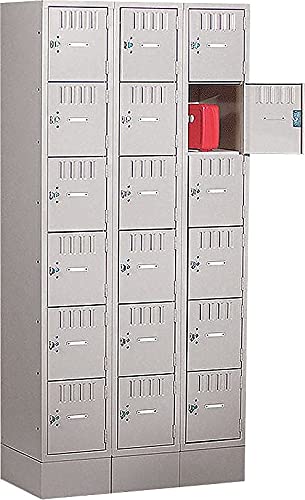 Tennsco Six-Tier Box Locker, 3-Wide, 72"H x 36"W x 18"D, Medium Gray