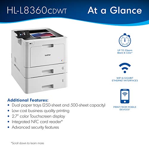 Brother Business Color Laser Printer, HL-L8360CDWT, Wireless Networking, Automatic Duplex Printing, Mobile Printing, Cloud Printing, Amazon Dash Replenishment Ready