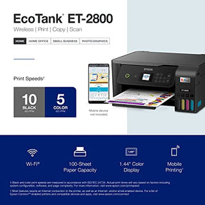 Epson EcoTank ET-2800 Wireless Color All-in-One Cartridge-Free Supertank Printer with Scan and Copy – The Ideal Basic Home Printer - Black