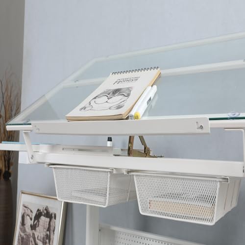 Aursrenty Drafting Table with Stool and Tilting Tabletop - Art Craft Desk with Drawers