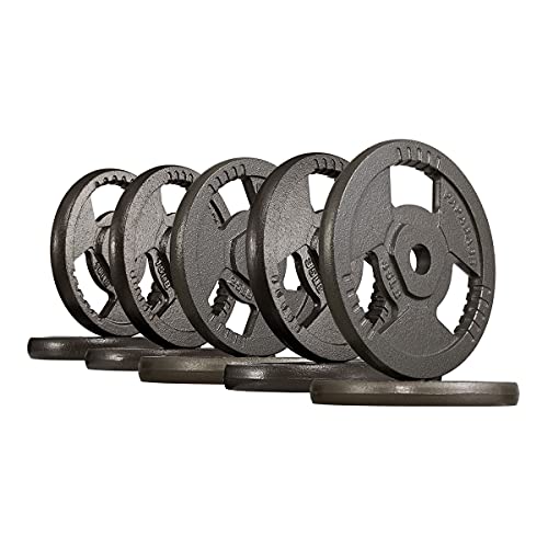 papababe 260LB Weight Plates 2-Inch Olympic Grip Plate Sets for Strength and Conditioning Workouts and Weightlifting (A Pair of 10 15 25 35 45LB Grip Plates)