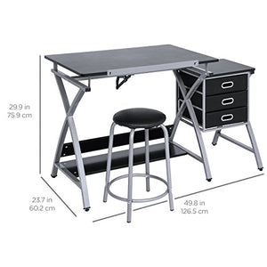 Best Choice Products Adjustable Office Drawing Board Desk Station Drafting Table Set w/Stool Chair for Arts and Crafts, Drawing, Painting, Doodling, Silver/Black