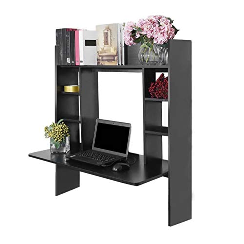 Wooden Wall Mounted Desk, Floating Computer Desk Home Office Table Desk Workstation, Space Saving, Laptop PC Table for Living Room, Bedroom, Office (Black)