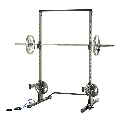 Fitness Reality Multi-function, Adjustable Power Rack Squat Stand with J-Hooks, landmine, and weight storage attachment (2809)