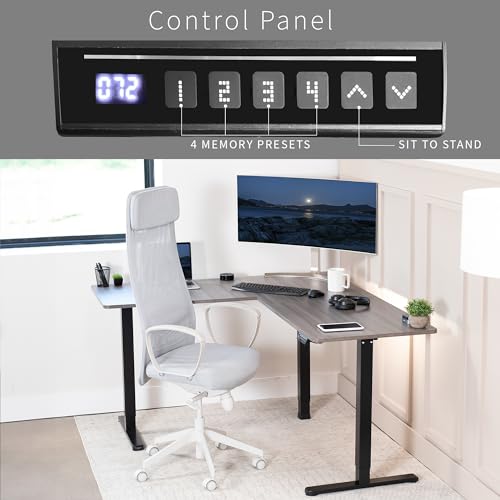 VIVO Electric Height Adjustable L-Shaped Standing Desk, Gray Table Top, Black Frame - 3CT Series