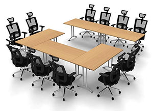 TeamWORK Tables 11 Person Conference Meeting Seminar Tables & Chairs Set Model 5442 - 16 Piece BIFMA Commercial Adjustable Manager Chairs - Black Chairs/Beech Tables