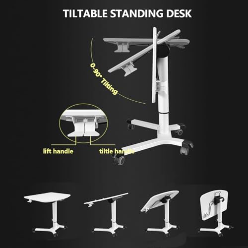 HGTRH Mobile Laptop Standing Desk Cart on Wheels, Adjustable Height Rolling Bedside Table