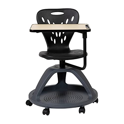 Flash Furniture Black Mobile Desk Chair with 360 Degree Tablet Rotation and Under Seat Storage Cubby