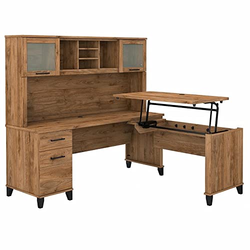 Bush Furniture UrbanPro 72W Sit to Stand L Desk with Hutch - Fresh Walnut - Engineered Wood