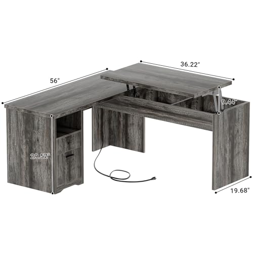 Unikito L Shaped Computer Desk with Drawer and Power Outlets, Black Oak