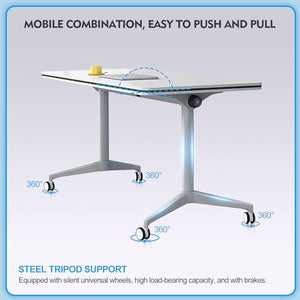 JNMDLAKO White Office Conference Room Table with Locking Casters, Foldable Flip Top Portable Training Desk (4Pcs 140CM)