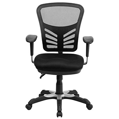 Flash Furniture Mid-Back Black Mesh Multifunction Executive Swivel Ergonomic Office Chair with Adjustable Arms