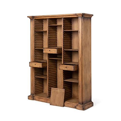 Phat Tommy Large Wooden Bookcase with Adjustable Shelves & Drawers - Tall, Rustic Wood Cabinet