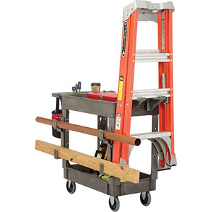 Global Industrial Plastic 2 Shelf Service Cart with Ladder Holder and Utility Hooks, 38"L x 17-1/2"W x 32-1/2"H