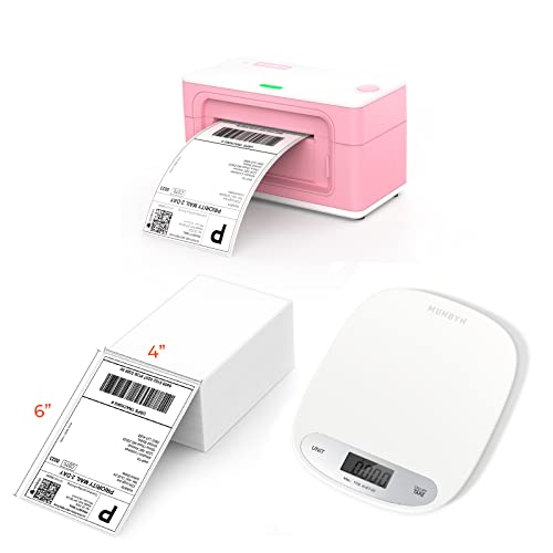 MUNBYN [Upgraded 2.0] Thermal Label Printer 4×6 Direct Label Printer for Shipping Packages, MUNBYN Thermal Direct Shipping Label (Pack of 500 4x6 Fan-Fold Labels), 11lb Digital Shipping Scale