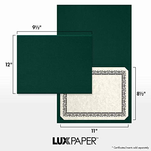 LUXPaper Certificate Holders for 8 1/2 x 11 Certificates or Documents in 100 lb. Green Linen, Display Folder for Paper Awards, 250 Pack, Holder Size 9 1/2 x 12 (Green)