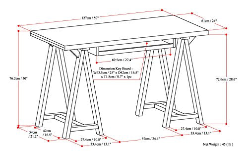 SIMPLIHOME Sawhorse SOLID WOOD Modern Industrial 50 inch Wide Home Office Desk, Writing Table, Workstation, Study Table Furniture in Distressed Grey